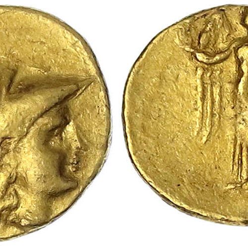 Null 古希腊金币，马其顿，亚历山大三世大帝公元前336-323年，Stater公元前330/323年，孟菲斯（？）雅典娜头戴科林斯头盔，右面/尼克斯站在左面&hellip;