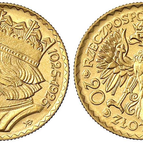 Null 外国金币和奖章，波兰，第二共和国，1923-1939年，1925年20兹罗提，6.45克。900/1000。
优秀，微小。打印标记。Parchimow&hellip;