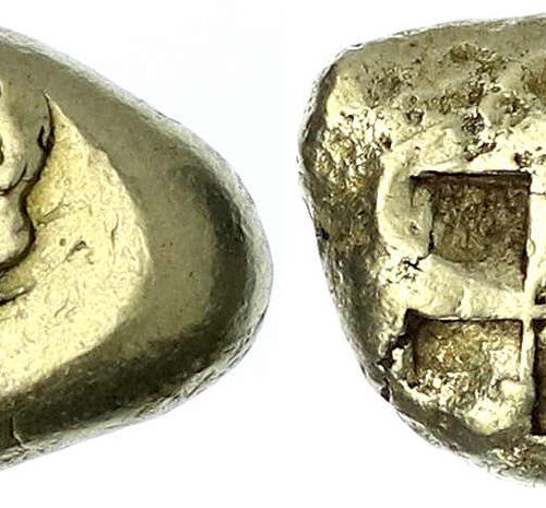 Null 古希腊金币，Mysia，Cyzicus，Stater ELEKTRON公元前550/450年。 跪在左边的青年手持金枪鱼/方形incusum。16.2&hellip;