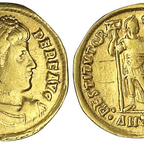 Null 罗马金币，帝国时期，瓦伦斯，364-378，Solidus 365，安提阿，第8个Officiin。Drap., diad.半身像/RESTITVTO&hellip;