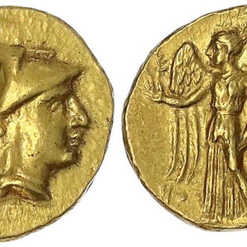 Null 古希腊金币，马其顿，亚历山大三世大帝公元前336-323年，Stater公元前330/323年，孟菲斯。雅典娜头戴科林斯头盔，右面/尼克斯站立，左面。&hellip;