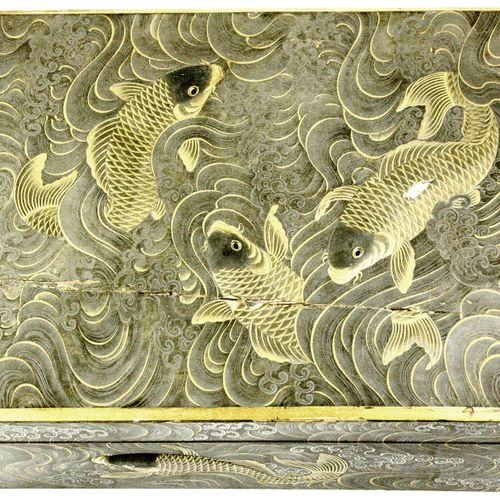 Null CHINA and Southeast Asia, Japan, Varia, Large wooden box with koi carved in&hellip;