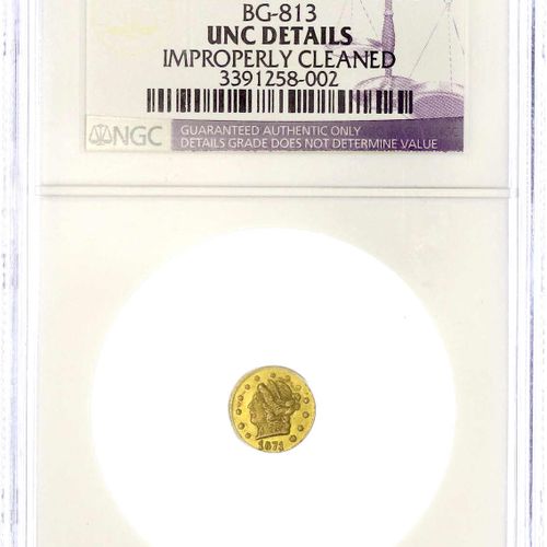 Null 外国金币和奖牌，美国，独立，自1776年以来，1/4美元加州金币1871年。BG 813。
NGC板块UNC细节清洗不当