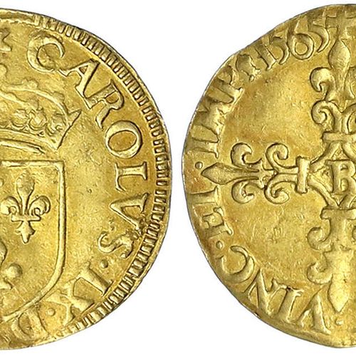 Null 外国金币和奖章，法国，查理九世，1560-1574，Ecu d'or 1565 B，鲁昂。3.31克。
，非常精细。Duplessy 1057。