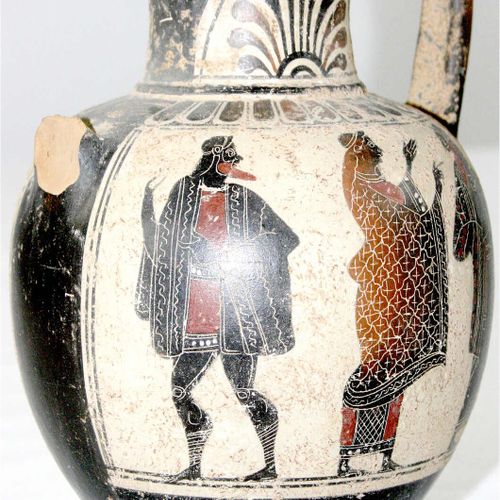 Null 发掘，希腊，东希腊，黑色图案的amphora，约公元前600年，可能是罗得岛。描绘了6个数字。高20厘米。
，一个手柄缺失，底座和唇部断裂
出处：We&hellip;