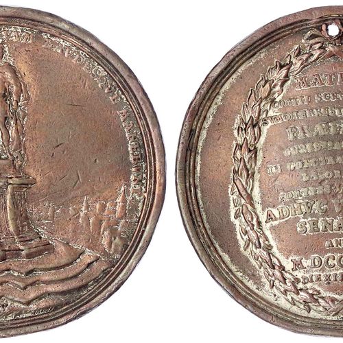 Null 外国硬币和奖章，希腊-科孚，1716年维斯纳的铜质奖章。在帝国伯爵马蒂亚斯-约翰-冯-德-舒伦堡（1661-1747）指挥的威尼斯人的围攻结束后。科孚&hellip;