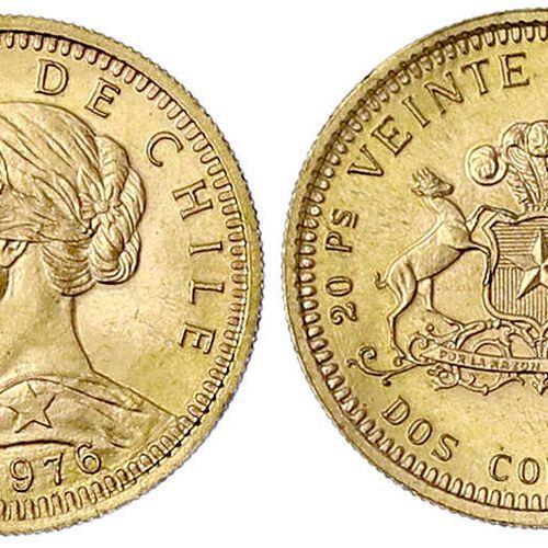 Null Monete e medaglie d'oro straniere, Cile, Repubblica, dal 1818, 20 pesos 197&hellip;