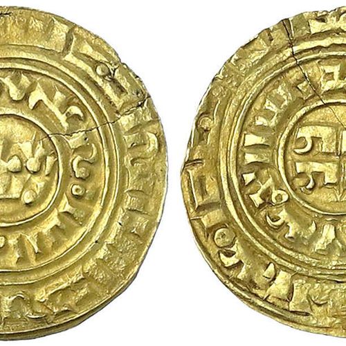 Null 十字军金币，耶路撒冷王国，巴尔杜因三世，1144-1162年，贝赞特，模仿阿米尔的阿尤布德第纳尔。3.56克。
，非常精细，翠绿的裂纹专辑730。