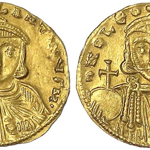 Null 拜占庭金币，帝国，利奥三世和康斯坦丁五世，720-741年，Solidus 720/741年。 Brb.Leo/Brb.康斯坦丁。4.44克。
优秀的&hellip;