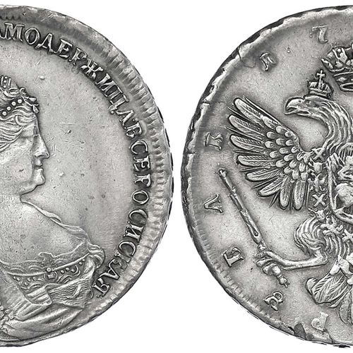 Null 外国硬币和奖章，俄罗斯，安娜-伊万诺夫娜，1730-1740，1739卢布。 圣彼得堡。25.76克。
，非常精细，有小的划痕。Bitkin 236 &hellip;