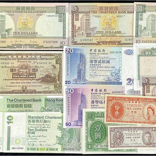 Null Billetes, extranjeros, Hong-Kong, 35 billetes de céntimo a 100 dólares de 1&hellip;