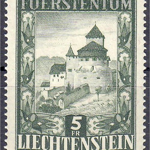 Null Francobolli, estero, Liechtenstein, 5 Fr. Schloss Vaduz 1952, condizioni pe&hellip;