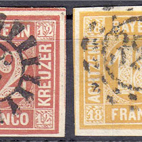 Null Stamps, Germany, Old Germany, Bavaria, 12 Kr. And 18 Kr. Postage stamps 185&hellip;