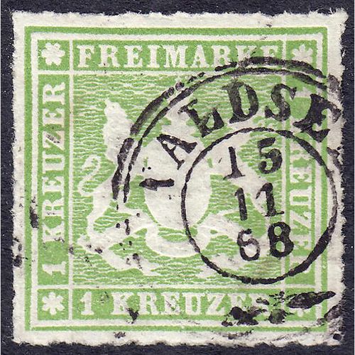 Null Timbres, Allemagne, Altdeutschland, Württemberg, 1 Kreuzer Wappen 1865, obl&hellip;