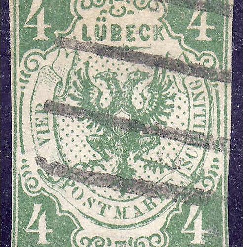 Null 邮票，德国，旧德国，吕贝克，4S吕贝克盾徽1859/62，已注销，深绿色至微黑乳绿色，水印花，切割，下缘加盖。照片证明Heitmann BPP（202&hellip;
