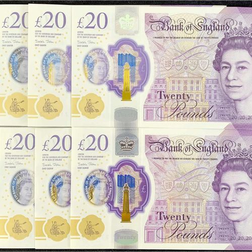 Null Banknotes, foreign, Great Britain, 8 X 20 Pounds 2018. I-II. Pick 396.