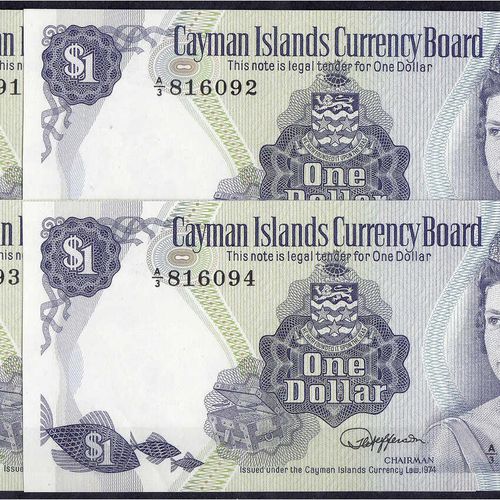 Null Billets de banque, Étranger, Îles Caïmans, 4 X 1 Dollar L.1974 (1985) Conti&hellip;