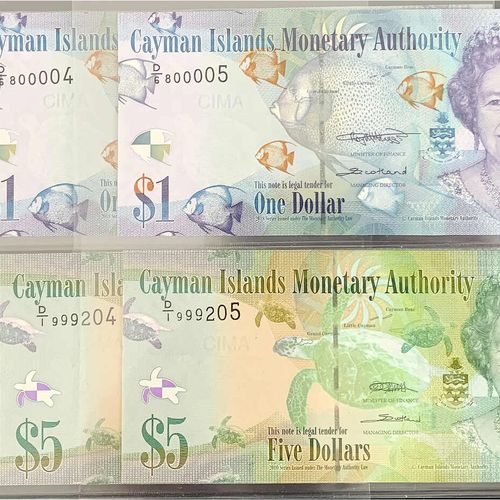 Null Billets de banque, Étranger, Îles Caïmans, 4 X 1 dollar et 2 X 5 dollars 20&hellip;