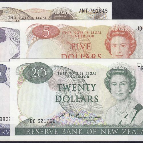 Null Banknotes, foreign, New Zealand, 5 bills of 1, 2, 5, 10, & 20 dollars o.D. &hellip;