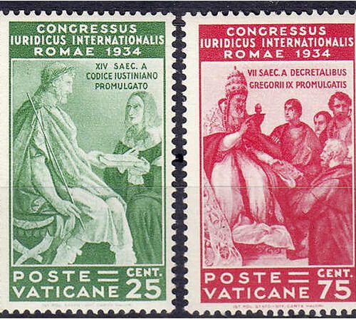 Null 邮票，外国，梵蒂冈，国际法学家大会1935年，状况良好。800,-欧元。
**米歇尔45-50。