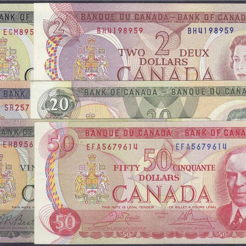 Null Billets de banque, Étranger, Canada, 6 coupures de 1, 2, 5, 2 X 20 et 50 do&hellip;