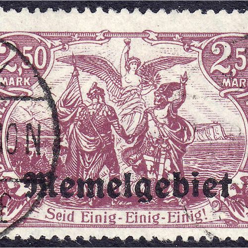 Null 邮票，德国，德国外国邮局和殖民地，Memelgebiet, 2,50 M.Freimarke 1920，使用整齐，颜色为 "c"（深灰紫色），专家Pe&hellip;