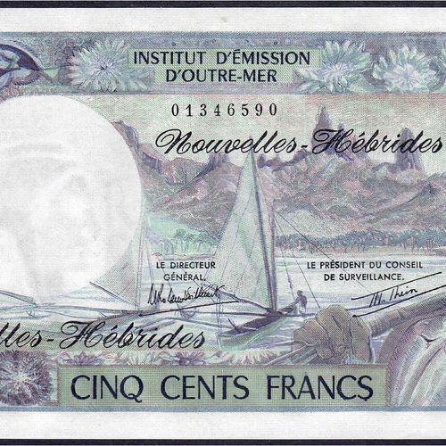 Null Banknotes, foreign, New Hebrides, 500 francs o.D. (1970). I-, somewhat wavy&hellip;