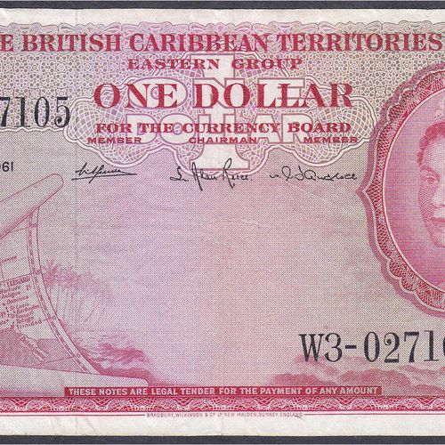 Null Banknoten, Ausland, Britisch Karibik Territorium, 1 Dollar 2.1.1961. II-III&hellip;