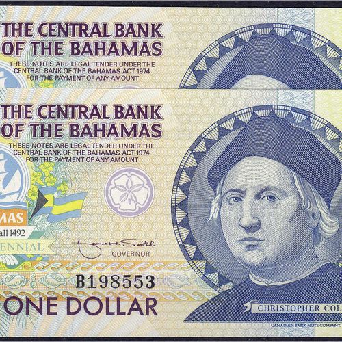 Null Billets de banque, Étranger, Bahamas, 2 X 1 dollar o.D. (1992). NC continu.&hellip;