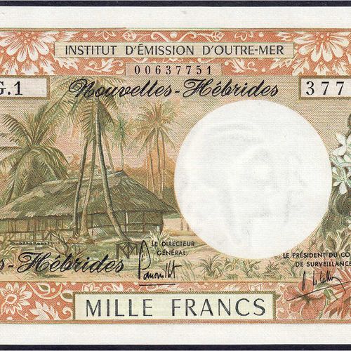 Null 钞票，外国，新赫布里底群岛，1000法郎o.D.（1975）。I. Pick 20b.