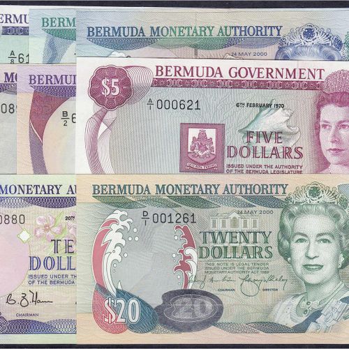 Null Banknoten, Ausland, Bermuda, 8 Scheine zu 1, 2 X 2, 3 X 5, 10 u. 20 Dollars&hellip;