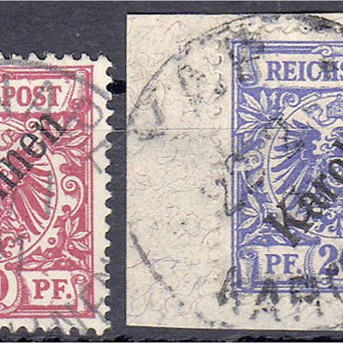 Null 邮票，德国，德国外国邮局和殖民地，加罗林群岛，1899/1900年10便士+20便士邮票，两个使用价值，套印48°，专家Bothe BPP和J. La&hellip;