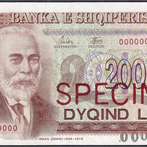 Null Billetes, Extranjero, Albania, SPECIMEN, 200 Leke 1992. Con el sello "Speci&hellip;