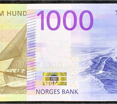 Null 纸币，外国，挪威，2 X 500和1000克朗2018-2019。 I-II。挑选56a。