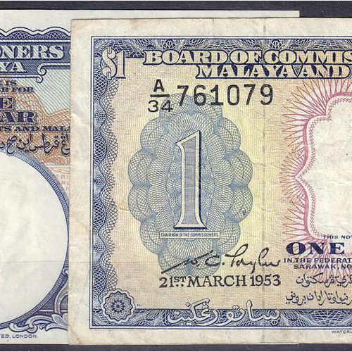 Null Banconote, estero, Malesia, 2 diverse banconote da 1 dollaro 1.7.1941 u. 21&hellip;