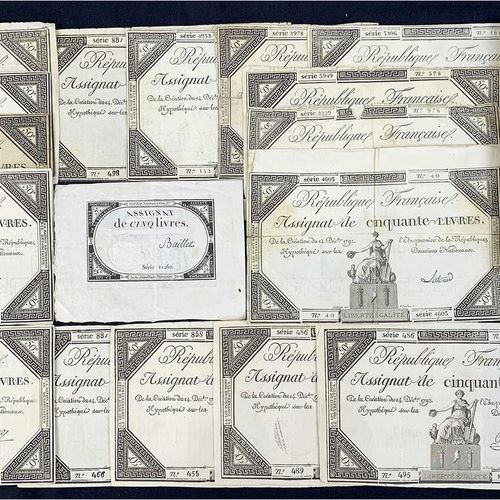 Null 钞票，外国，法国，美丽的88张1793年72 X 5里弗的转让书和1792年16 X 50里弗的收藏。不同的变化和系列，还有一张4 X 5里弗的印张，&hellip;