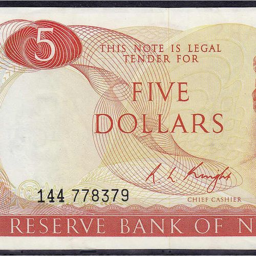 Null 钞票，外国，新西兰，3张1，2，u. 5美元面值的钞票（1967-81）I- Pick 163d，164a，165c。