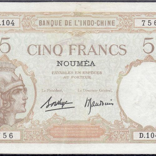 Null Banconote, Estero, Nuova Caledonia, 5 franchi o.D. (1926). II- Pick 36b.