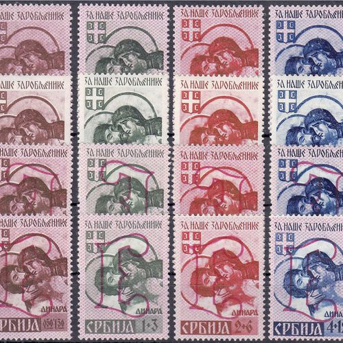 Null 邮票，德国，德国外国邮局和殖民地，德国占领问题1939/1945年，帮助战俘1942年，四套完整的邮票，处于薄荷状态，类型I至IV。 Mi. 628,&hellip;