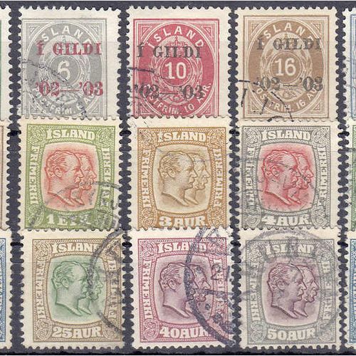 Null Timbres, Étranger, Islande, timbres libres 1902/1907, deux séries complètes&hellip;