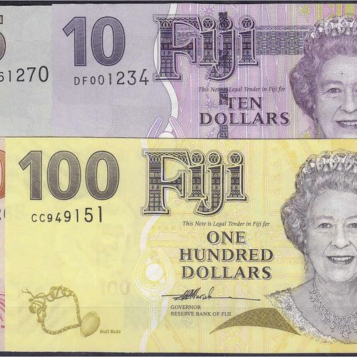 Null Banknoten, Ausland, Fidschi, Kompletter Satz zu 2, 5, 10, 20, 50 u. 100 Dol&hellip;