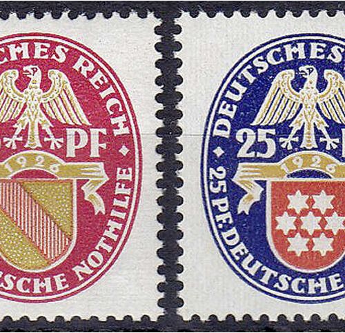 Null 邮票，德国，德意志帝国，5便士-50便士，1926年德国紧急援助，整套邮票均为全新状态，无签名。简短证书Schlegel BPP >无可挑剔<。230&hellip;