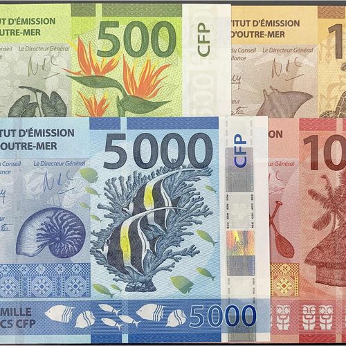 Null 纸币，外国，法国太平洋领土，500，1000，5000 u. 10000法郎CFP o.D. (2014)。I. 选5-8。