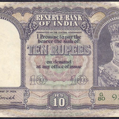 Null Banconote, estero, India, 10 rupie o.D. (1943). Firma C.D. Deshmukh.
II, pi&hellip;