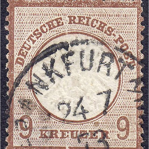 Null 邮票，德国，德意志帝国，9Kreuzer大胸牌1872年，整齐地被取消，邮票是较好的 "b "色的浅色阴影。它的颜色新鲜，印记清晰，通常有穿孔，有小的&hellip;