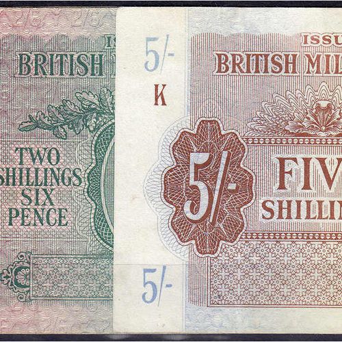 Null 钞票，外国，英国，军事当局，3张1，2/6 a. 5先令的钞票（1943年）。II-III.选M1、M3、M4。