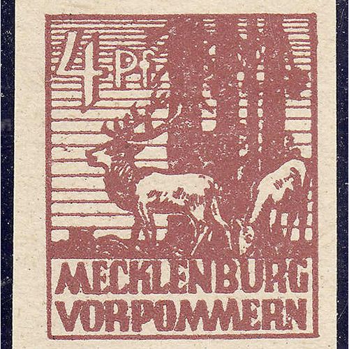 Null 邮票，德国，盟军占领区（苏联区），梅克伦堡-前波莫瑞州，4枚邮票，1946年告别系列，状况良好，颜色，b"（鲜艳的深红色）。照片证书Kramp BPP&hellip;