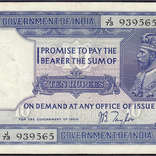 Null Billets de banque, Étranger, Inde, 10 roupies o.D. Roi George V.
III, piqûr&hellip;