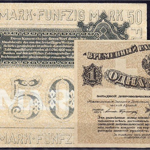 Null Banknoten, Ausland, Lettland, Mitau, freiwillige Westarmee, 1 u. 50 Mark 10&hellip;
