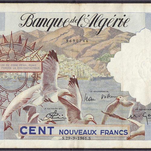 Null Billets de banque, Étranger, Algérie, 100 Nouveaux Francs 29.9.1961. III. P&hellip;
